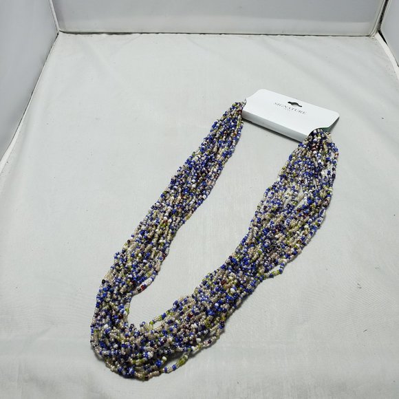 Signature multi color blue clear seed bead multi strand necklace 20 strand - Picture 6 of 6